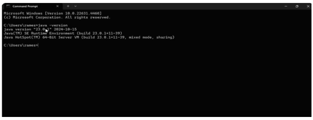 Java version 23 installed on your computer
