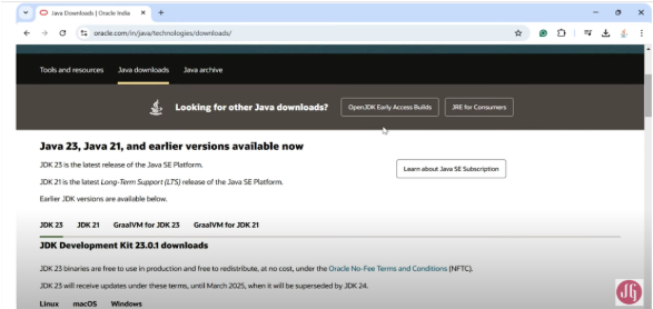 Click on the Java downloads link