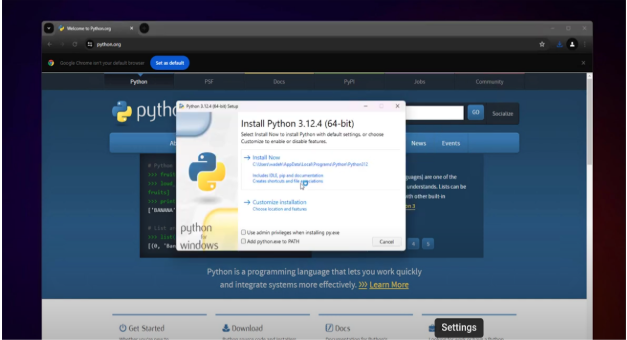 Python installer will open as shown below