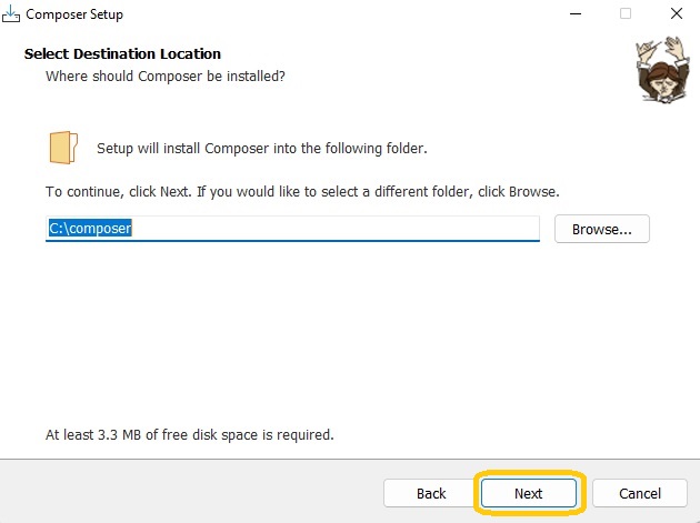 Select the destination location for the setup installation