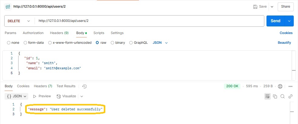 let's delete the user using the DELETE method
