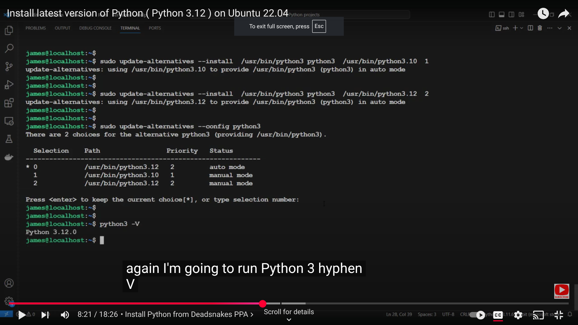 Python installed with the command