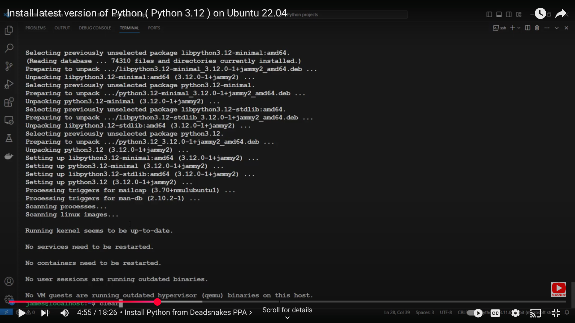 The given command installs Python 3.12 (along with other additional packages and dependencies).