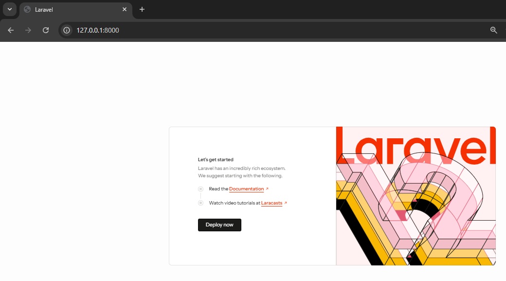 The Laravel welcome page looks like this