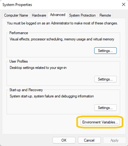 Click on Environment Variables to proceed