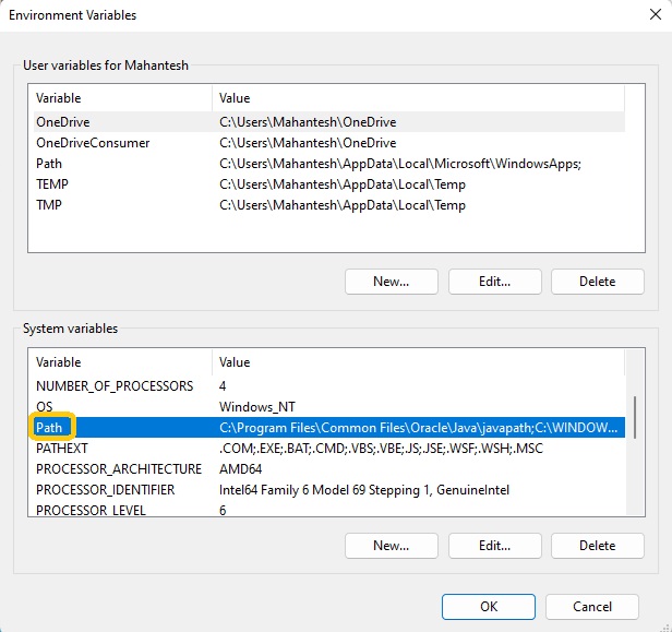 Navigate to the System Variables section and double-click on Path