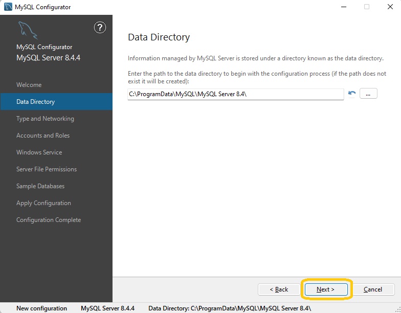 display the path to the Data Directory