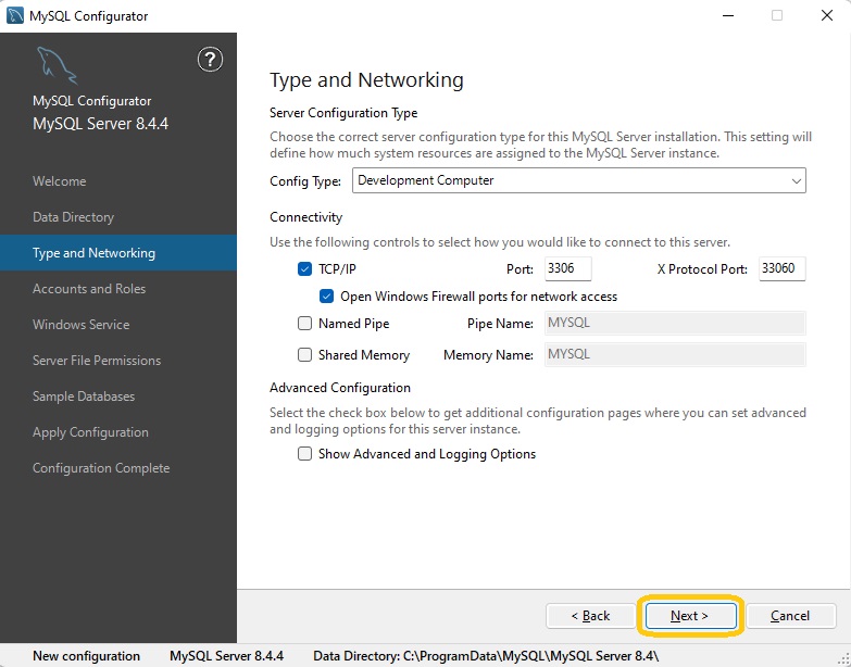 configuration type and connectivity 