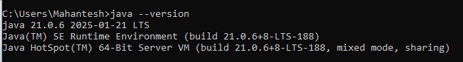 command prompt to verify the Java installation