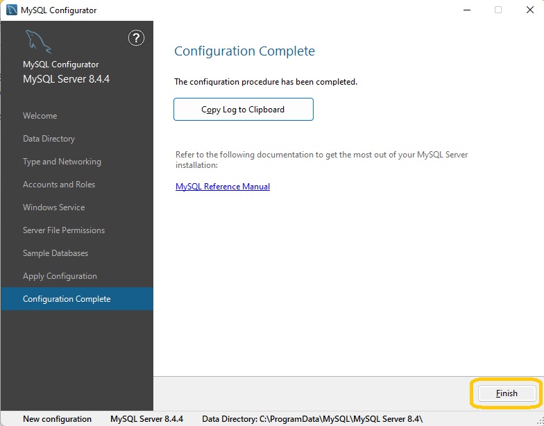 configuration procedure wizard will confirm completion
