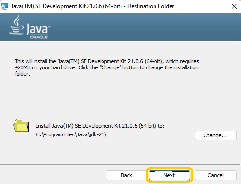 Specify the installation path for Java directories