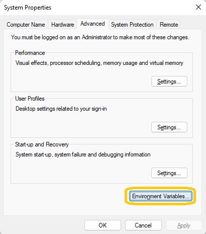 System Properties window