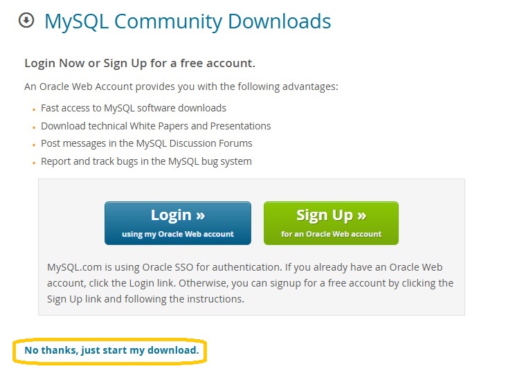 downloading the MySQL installer file