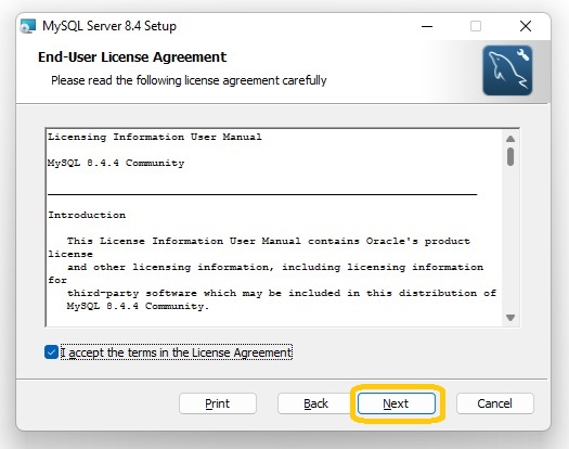 License Agreement window