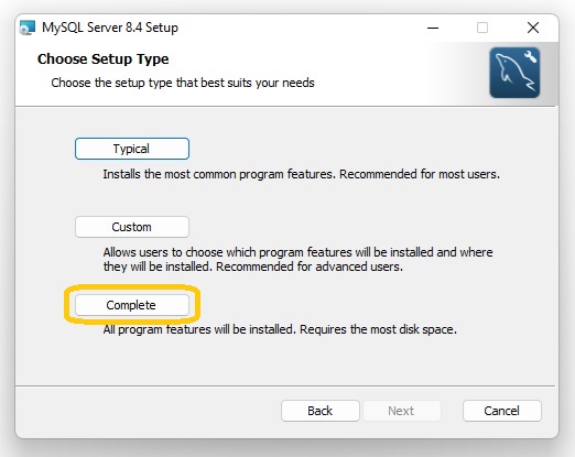 install all program features for a full MySQL setup