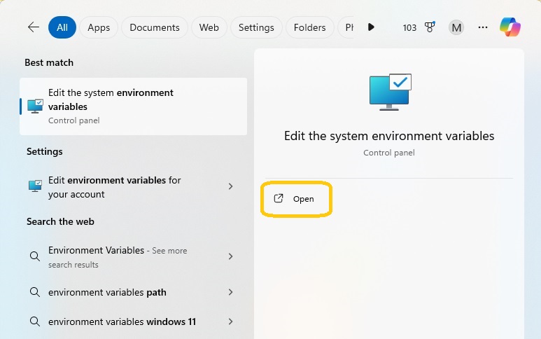 Edit the system environment variables