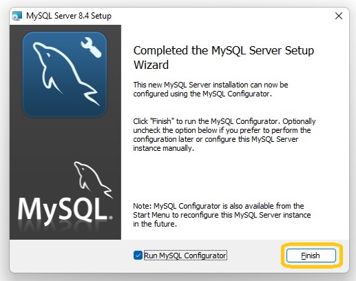 Finish to launch the MySQL Configurator