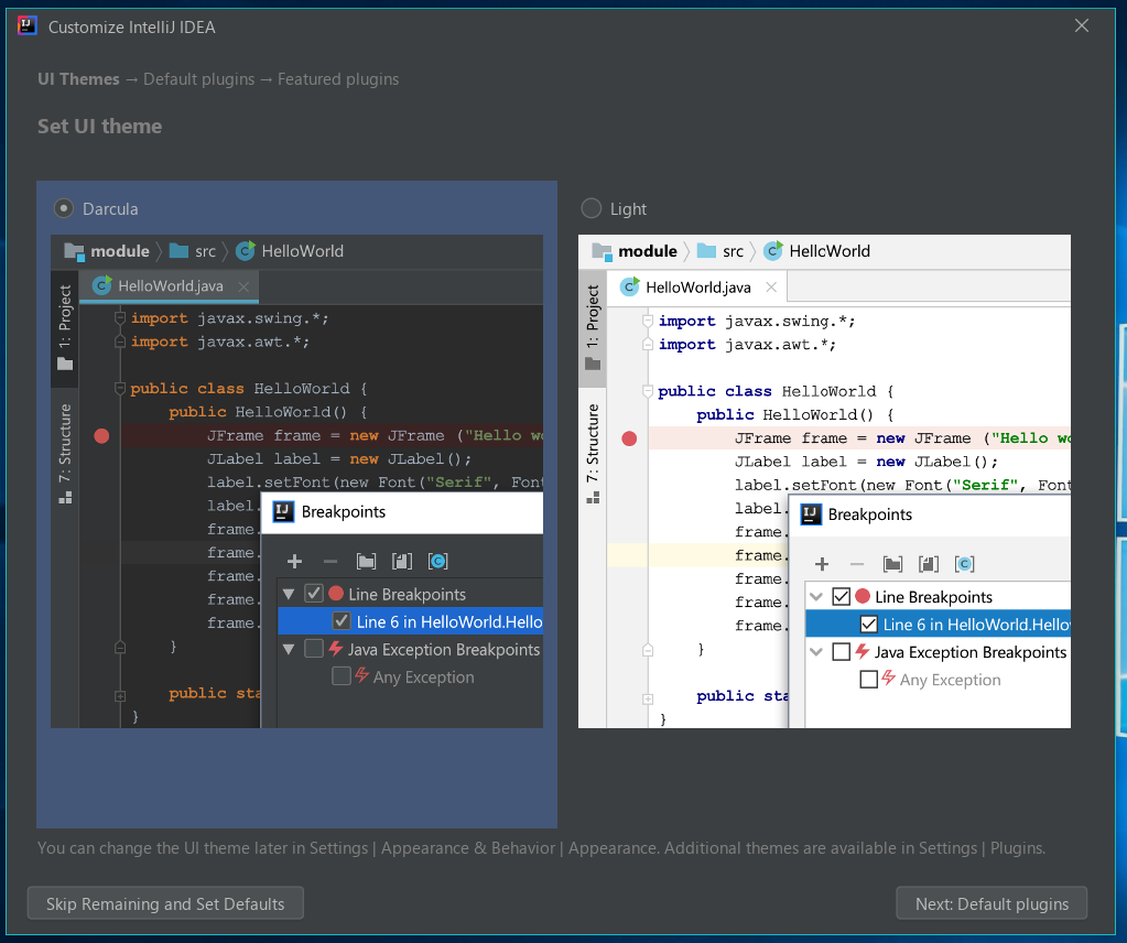 IntelliJ IDEA Theme Selection IntelliJ IDEA Theme Selection