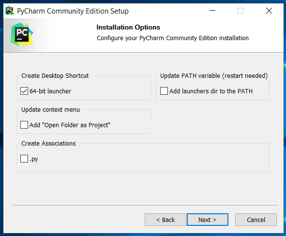 PyCharm Installation Options PyCharm Installation Options