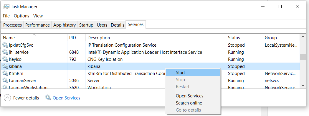Kibana Start Service Kibana Start Service