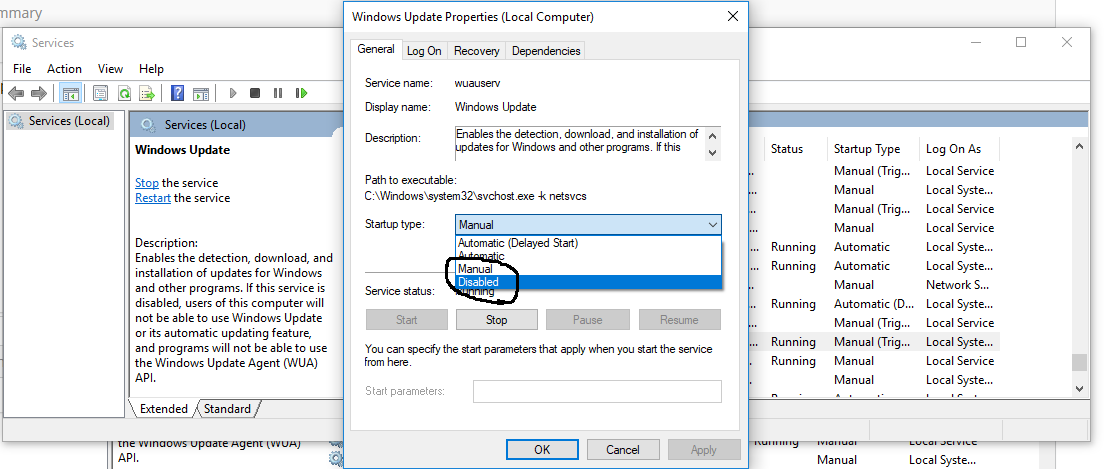 Windows - Service Properties Windows - Service Properties