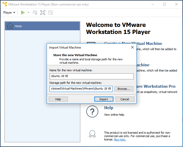 VMware Workstation Player - Import - Config VMware Workstation Player - Import - Config