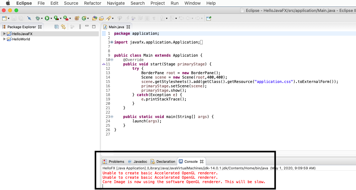 JavaFX - Eclipse - Render Error JavaFX - Eclipse - Render Error