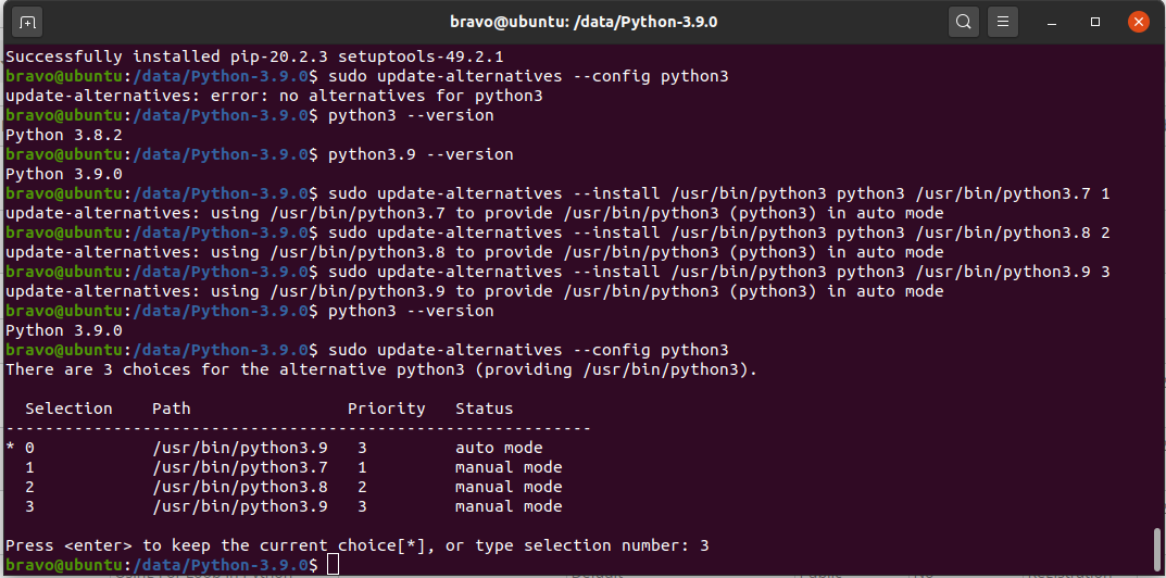 Python 3.9 On Ubuntu 20.04 LTS - Switch Version Python 3.9 On Ubuntu 20.04 LTS - Switch Version