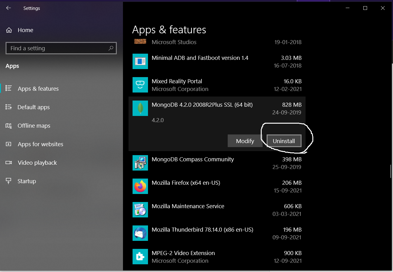 Uninstall MongoDB from Windows and Ubuntu - Uninstall Windows
