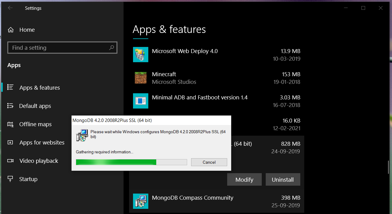 Uninstall MongoDB from Windows and Ubuntu - Uninstall Progress