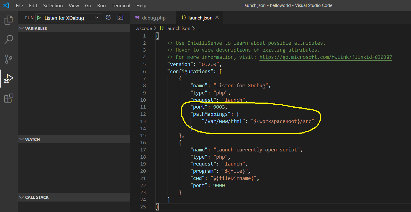Debug PHP using Xdebug and Visual Studio Code - Docker Container - Launch Configuration Debug PHP using Xdebug and Visual Studio Code - Docker Container - Launch Configuration