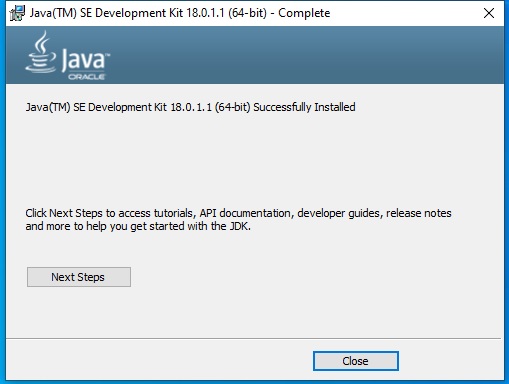 Install Java 18 On Windows 10 - Installation Complete