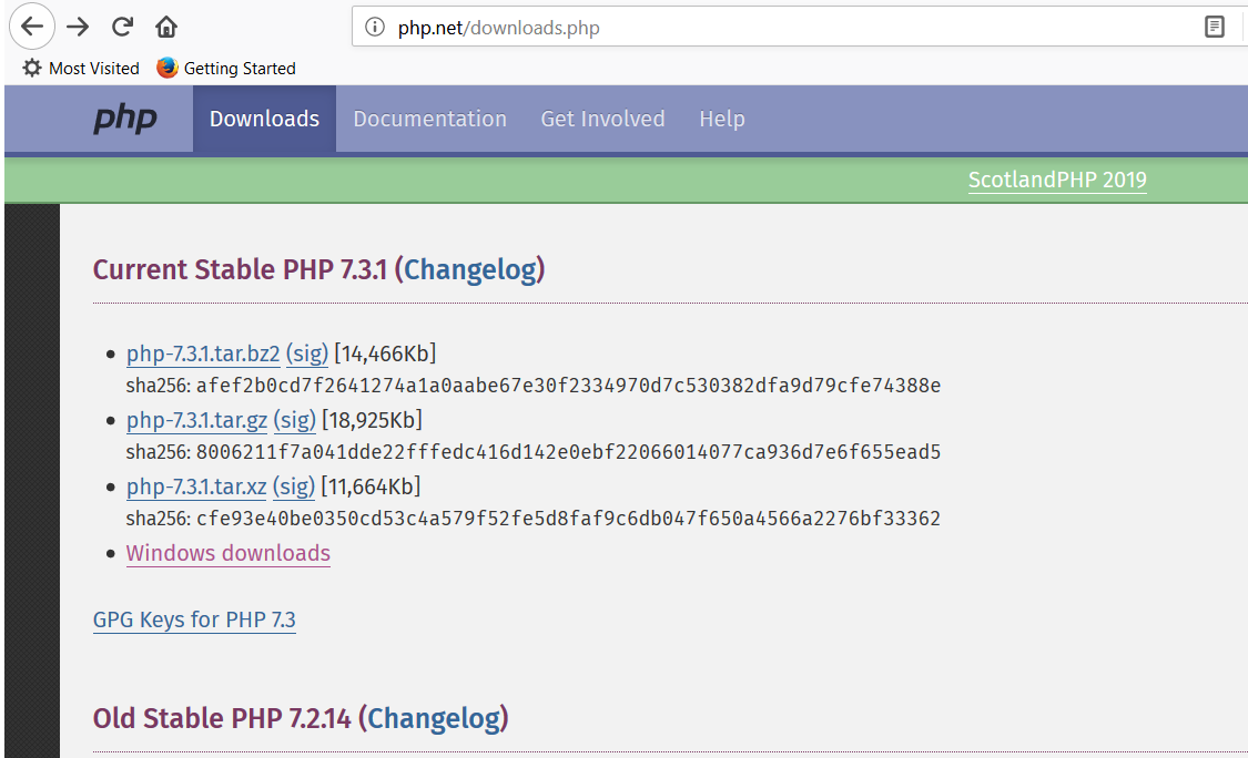 visit the php download archives