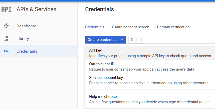 Create Credentials Create Credentials