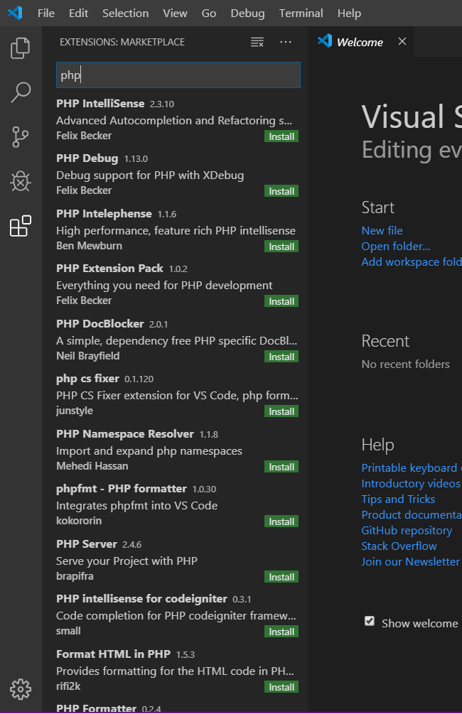 PHP Extensions for Visual Studio Code