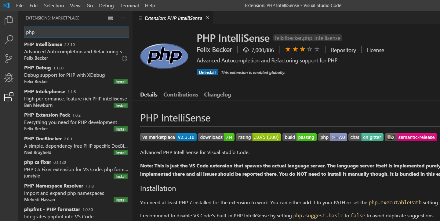 Visual Studio Code - PHPIntelliSense