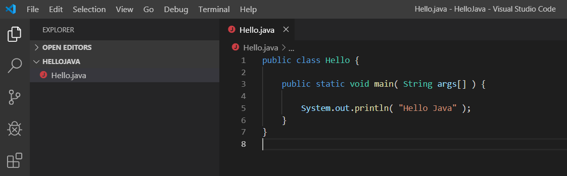 Visual Studio Code - Hello Java Program