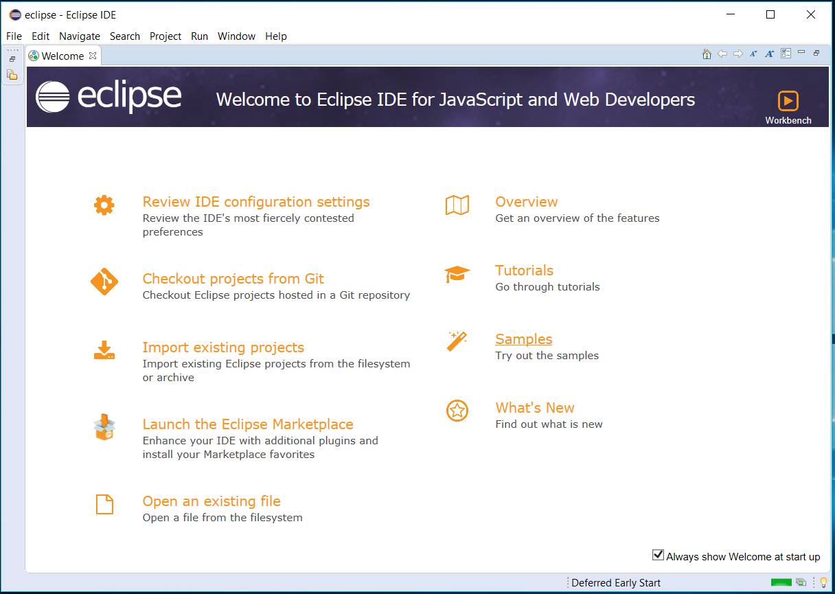 Eclipse Welcome Screen