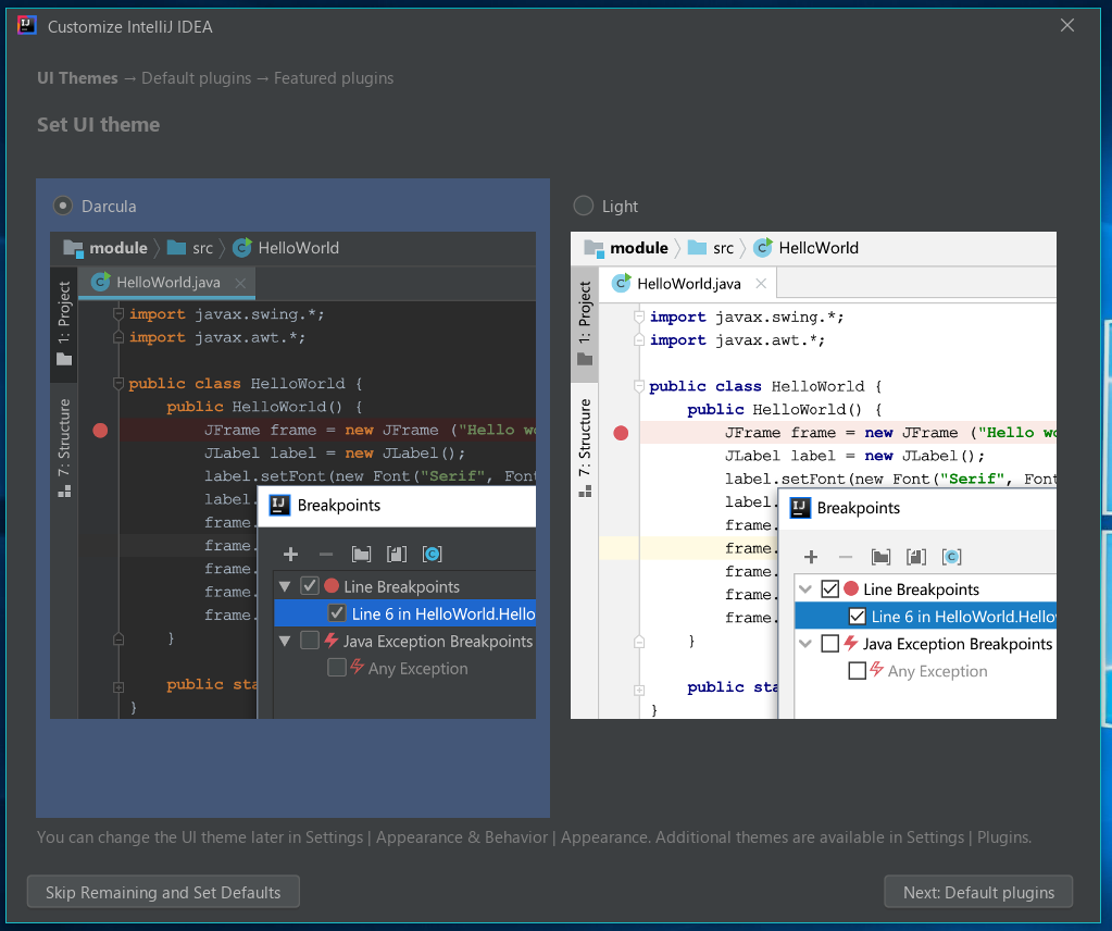 IntelliJ IDEA Theme Selection