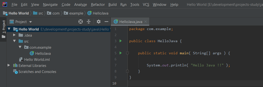 IntelliJ IDEA Hello Java