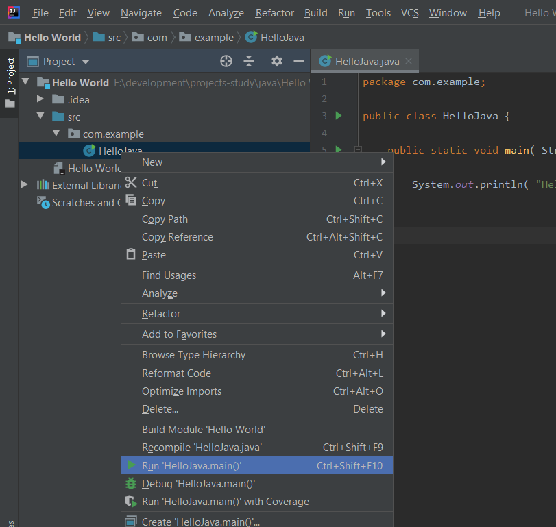 IntelliJ IDEA Run Java