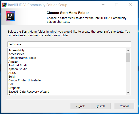 IntelliJ IDEA Start Menu Folder