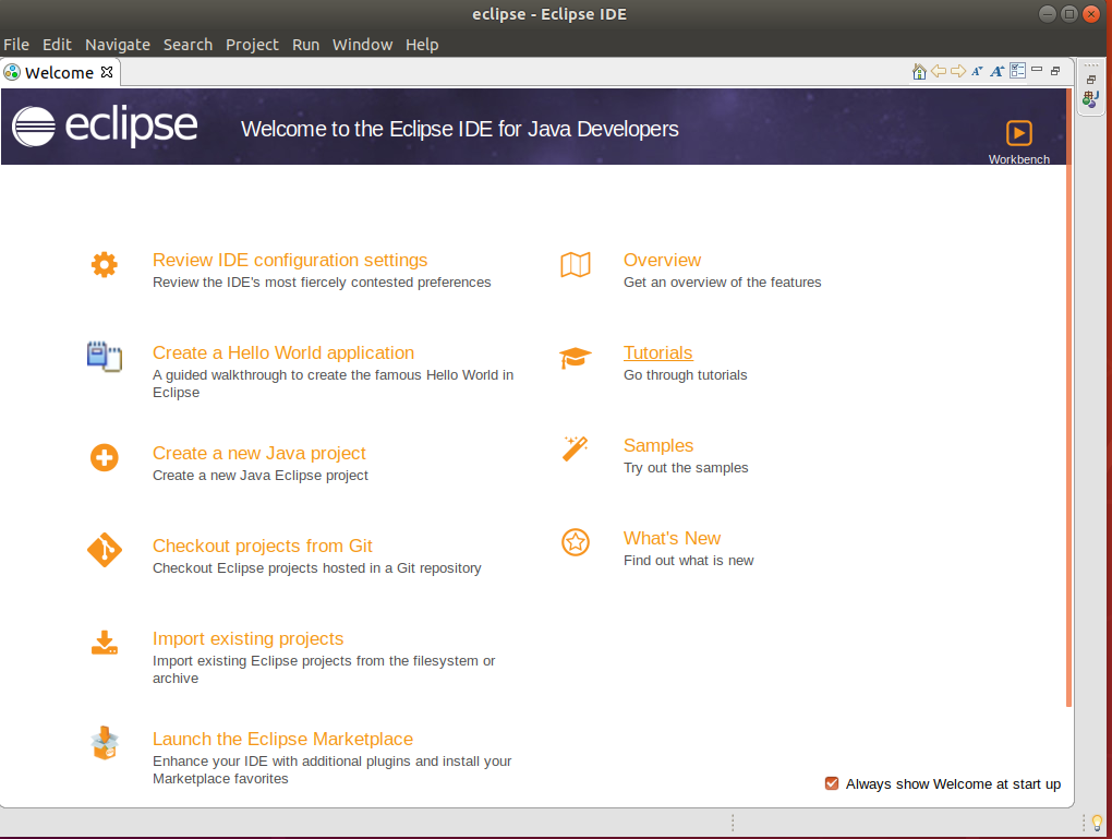 Eclipse Java Welcome