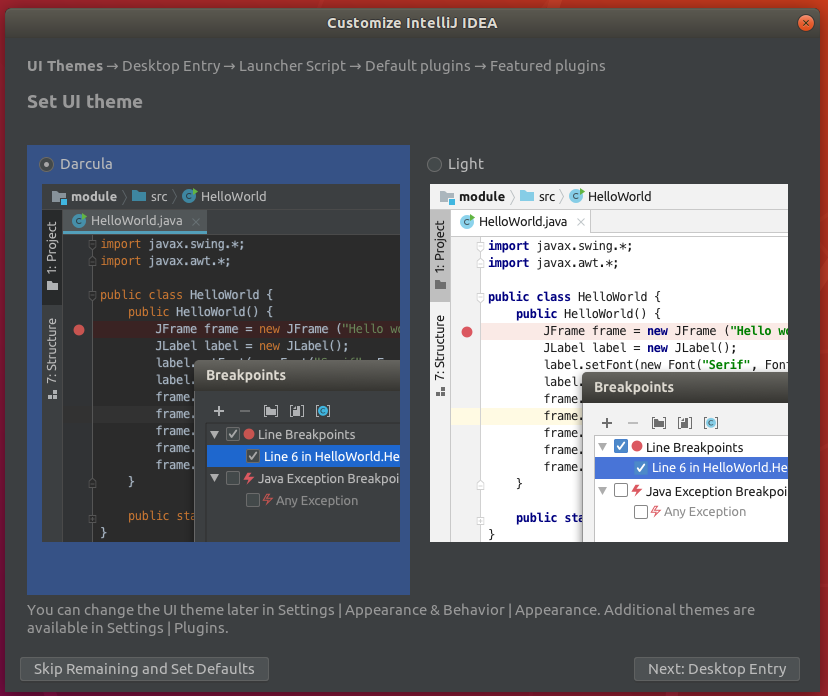 Intellij IDEA Choose Theme