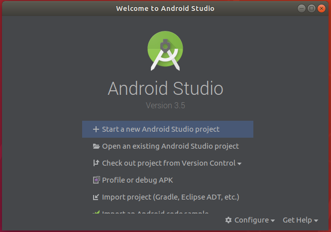 Android Studio Welcom Screen