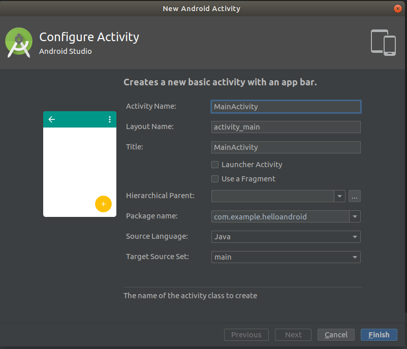 Android Studio Create Activity