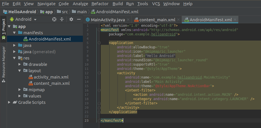 Android Studio Manifest