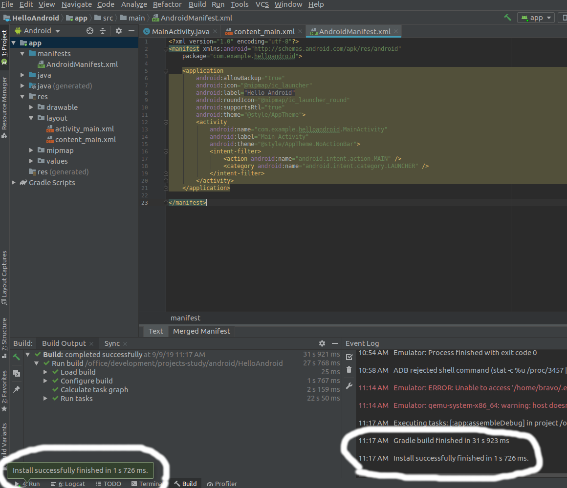 Android Studio Run App