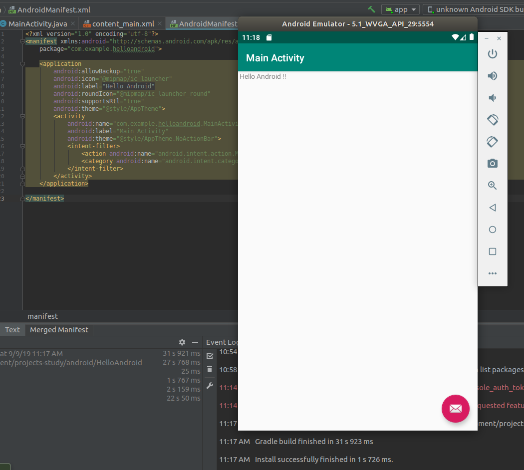 Android Studio App Home