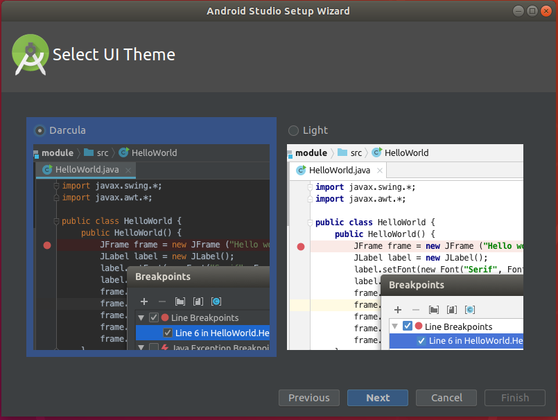 Android Studio Theme Selection Android Studio Theme Selection